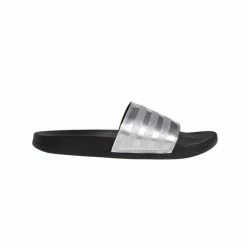 New 🌟 Adidas Adilette Cloudfoam 👩 Women's Slide 🩴 Sandals Silver/Black 🎁